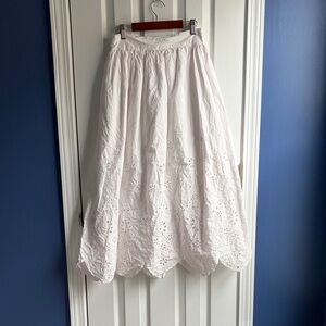 ELIE TAHARI Cotton Embroidered Floral Eyelet Midi Skirt White S Cottagecore Boho